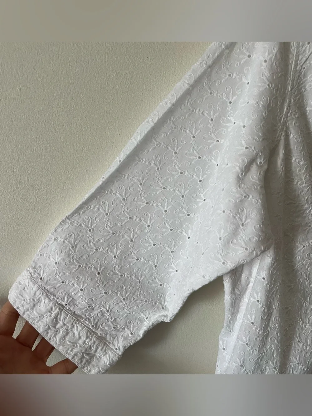 J.Jill White Eyelet Cotton Pintuck Popover Top 3/4 Sleeve Cottagecore Modest 2X